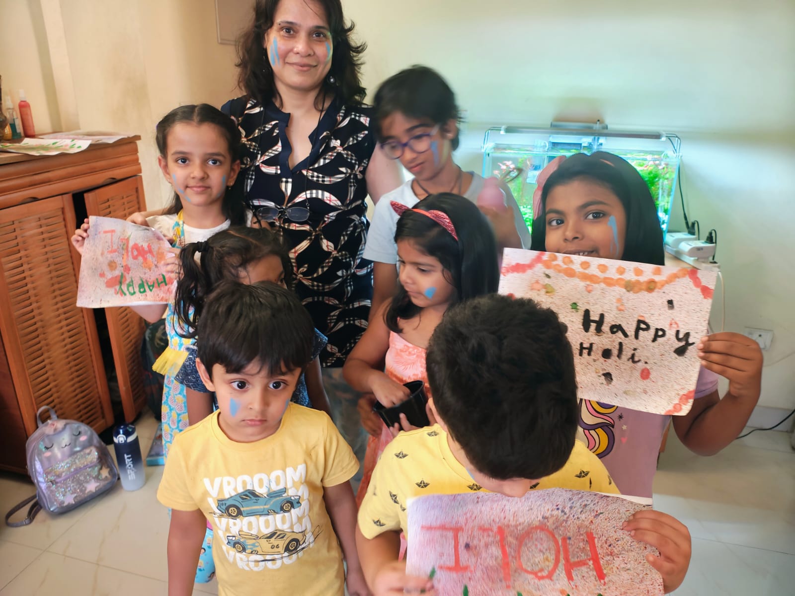 Kids with Holi art cards